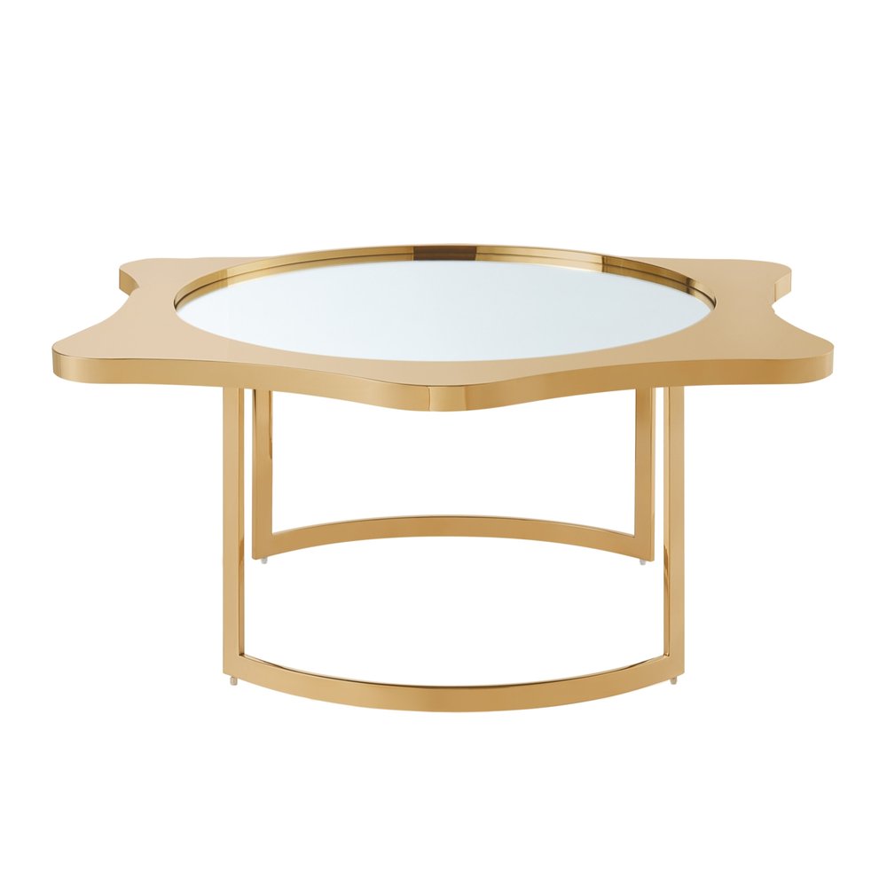 32" Gold Glass And Stainless Steel Round Mirrored Coffee Table HomeRoots