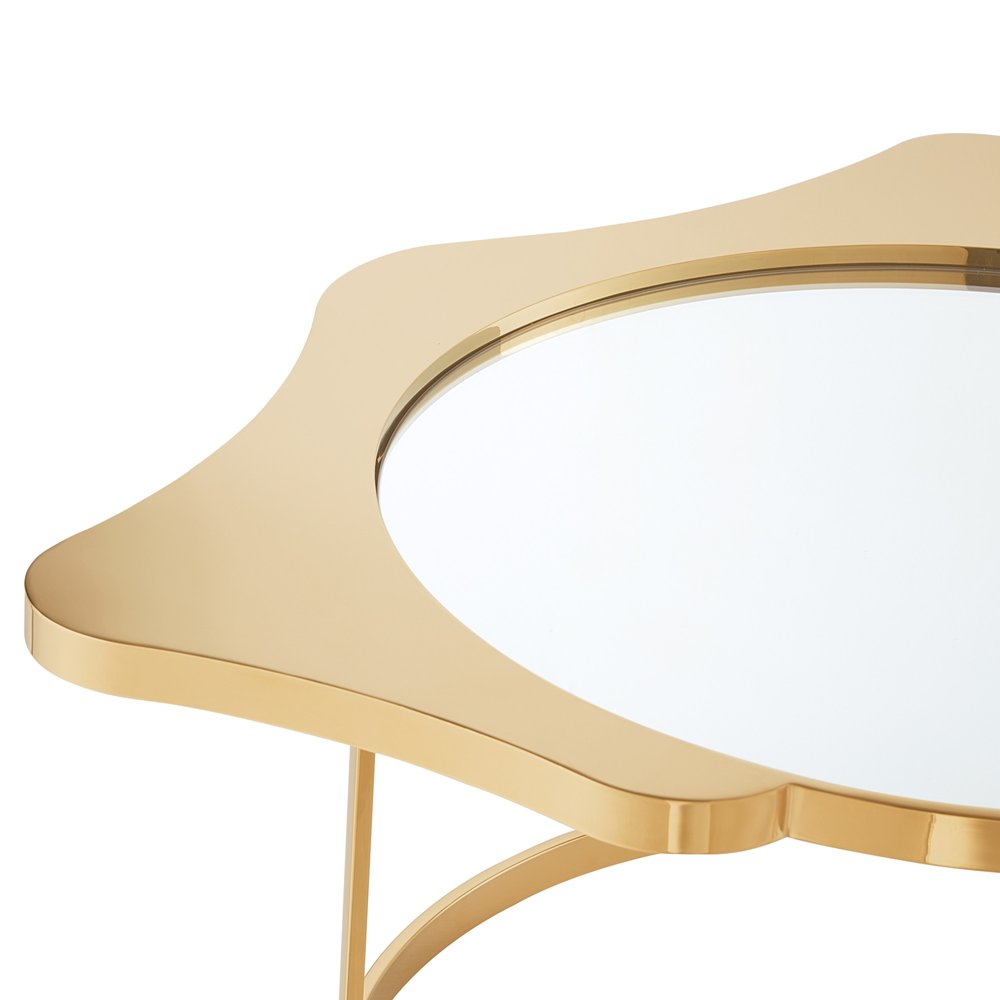 32" Gold Glass And Stainless Steel Round Mirrored Coffee Table — view 5