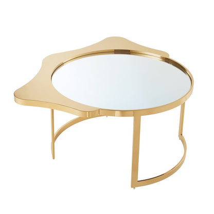 32" Gold Glass And Stainless Steel Round Mirrored Coffee Table HomeRoots