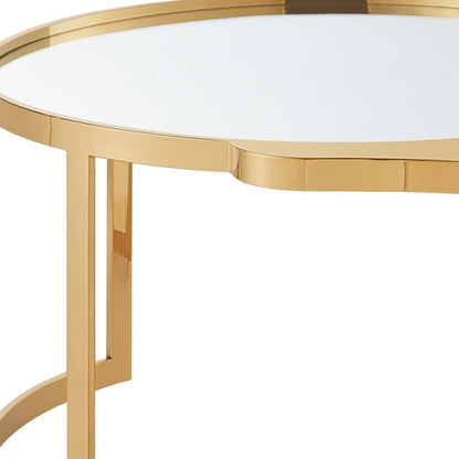 32" Gold Glass And Stainless Steel Round Mirrored Coffee Table HomeRoots