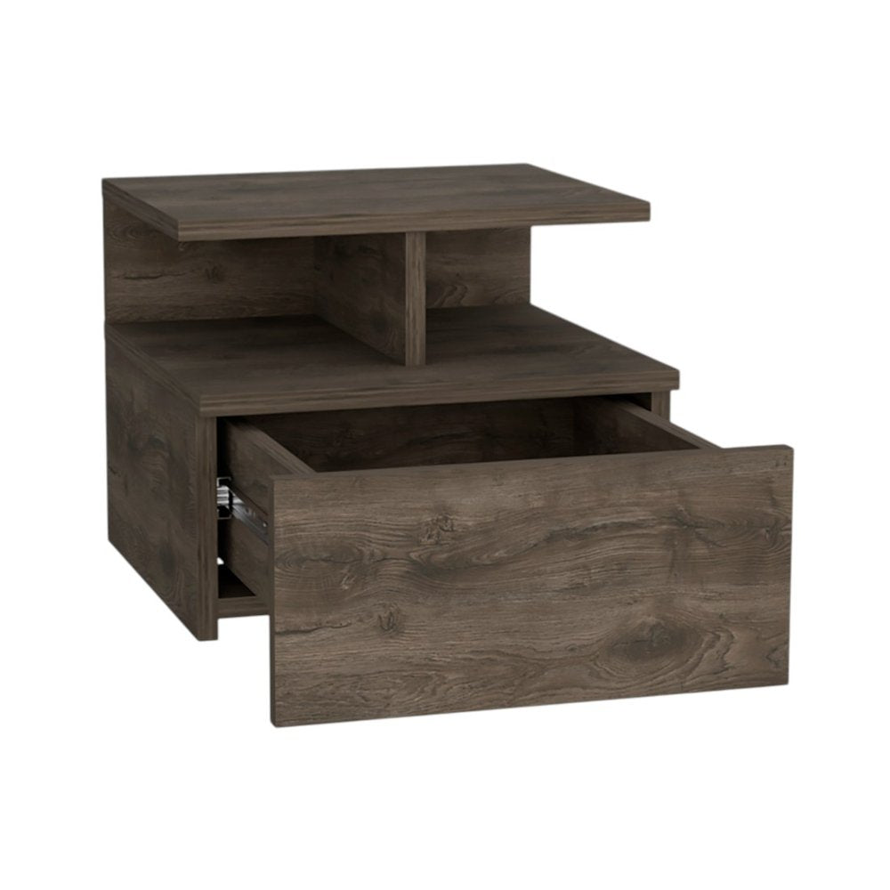 14" Brown Wood One Drawer Floating Nightstand HomeRoots