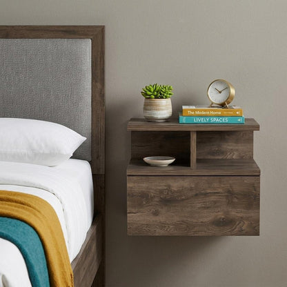 14" Brown Wood One Drawer Floating Nightstand HomeRoots