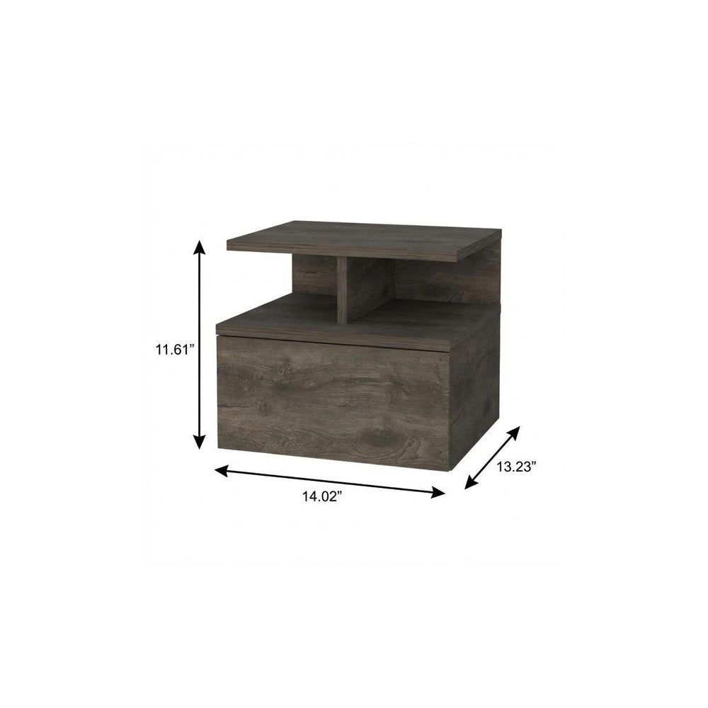 14" Brown Wood One Drawer Floating Nightstand HomeRoots