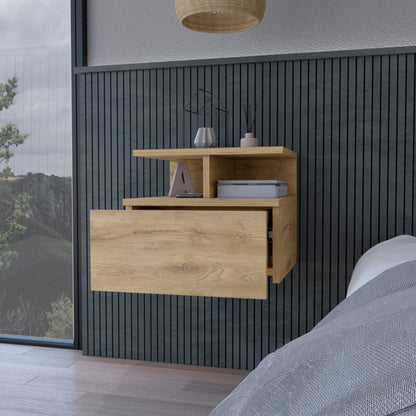 12" Beige Wood One Drawer Nightstand HomeRoots