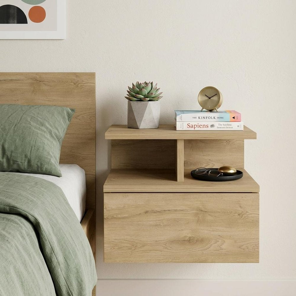 12" Beige Wood One Drawer Nightstand HomeRoots