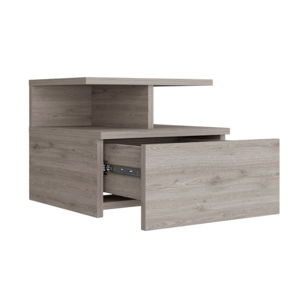 12" Light Gray Wood One Drawer Nightstand HomeRoots