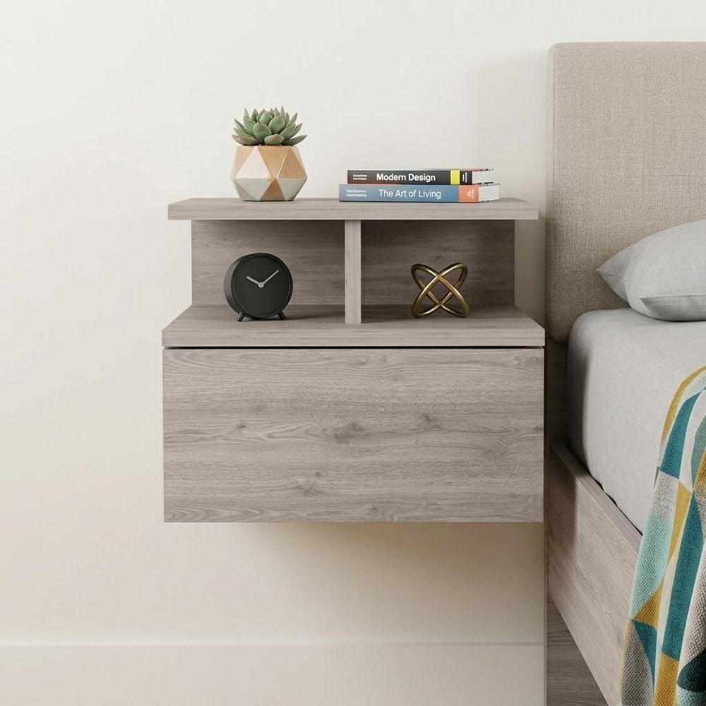 12" Light Gray Wood One Drawer Nightstand HomeRoots