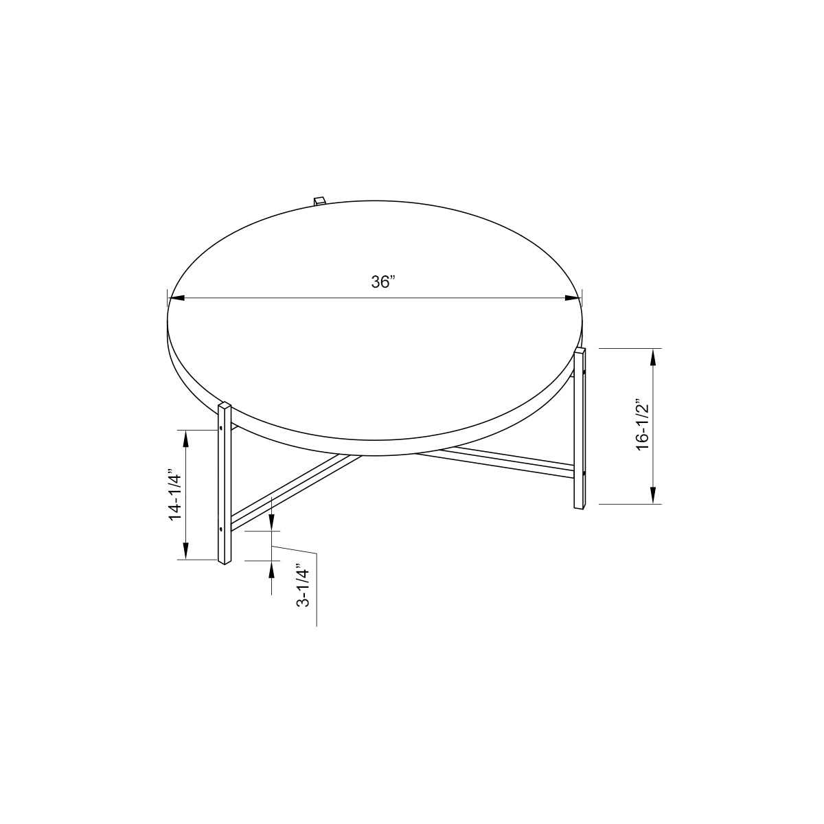 37" Natural And White Metal Round Coffee Table