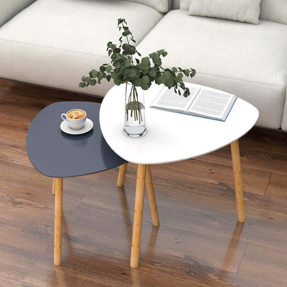 Set of Two 22" Oak And Gray and White Nested Tables HomeRoots