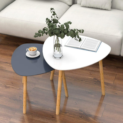 Set of Two 22" Oak And Gray and White Nested Tables HomeRoots