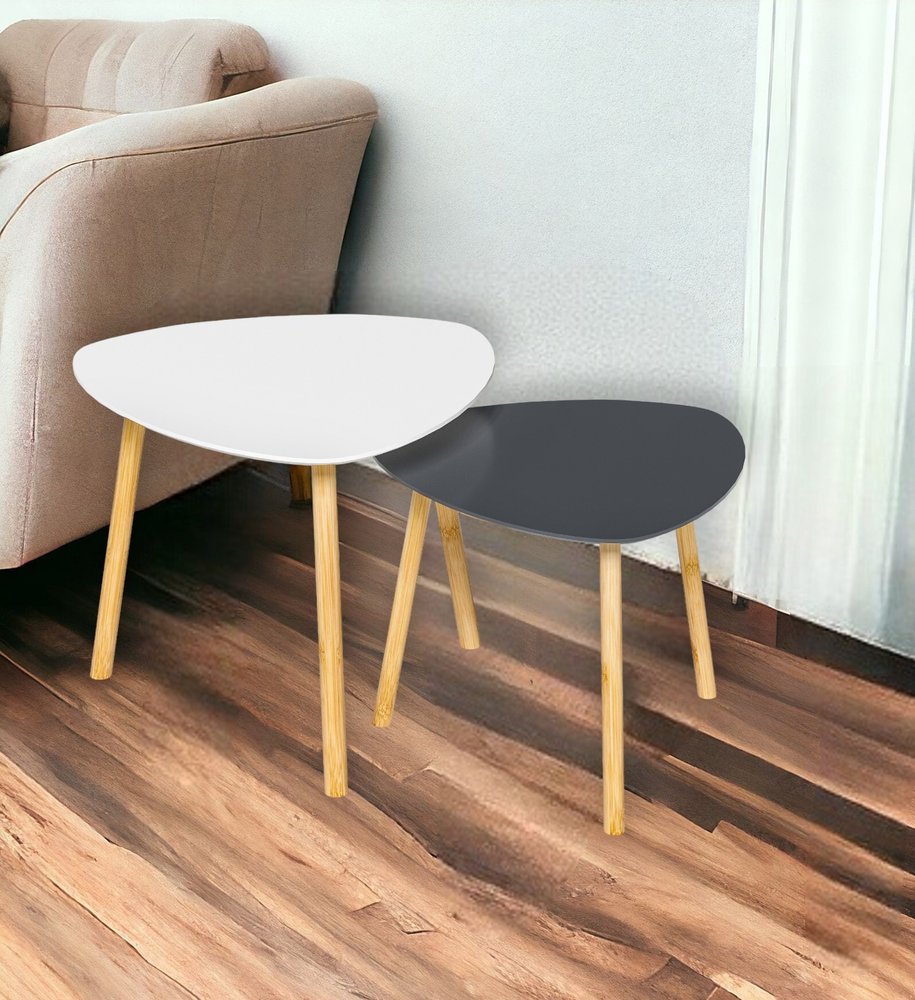 Set of Two 22" Oak And Gray and White Nested Tables HomeRoots