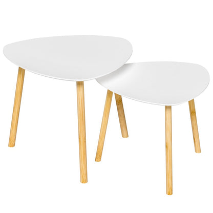 Set Of Two White and Natural Wood Triangle Nested Coffee Tables HomeRoots