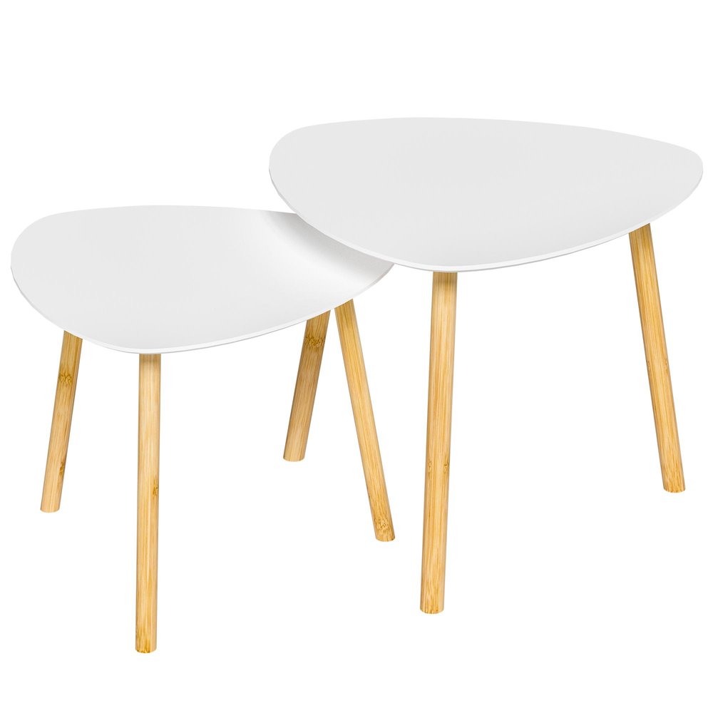 Set Of Two White and Natural Wood Triangle Nested Coffee Tables HomeRoots