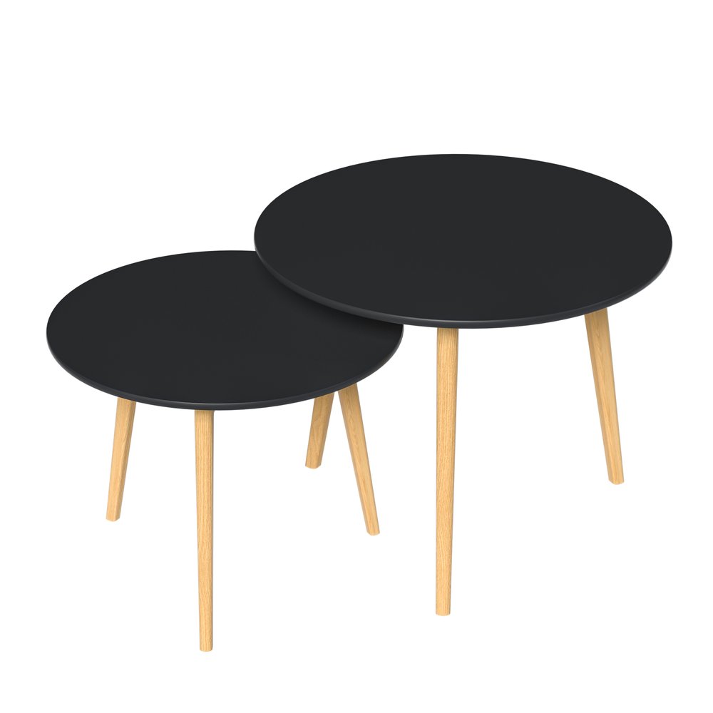 Set Of Two 20" Wood Brown And Black Round Nested Tables HomeRoots