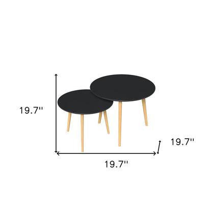 Set Of Two 20" Wood Brown And Black Round Nested Tables HomeRoots
