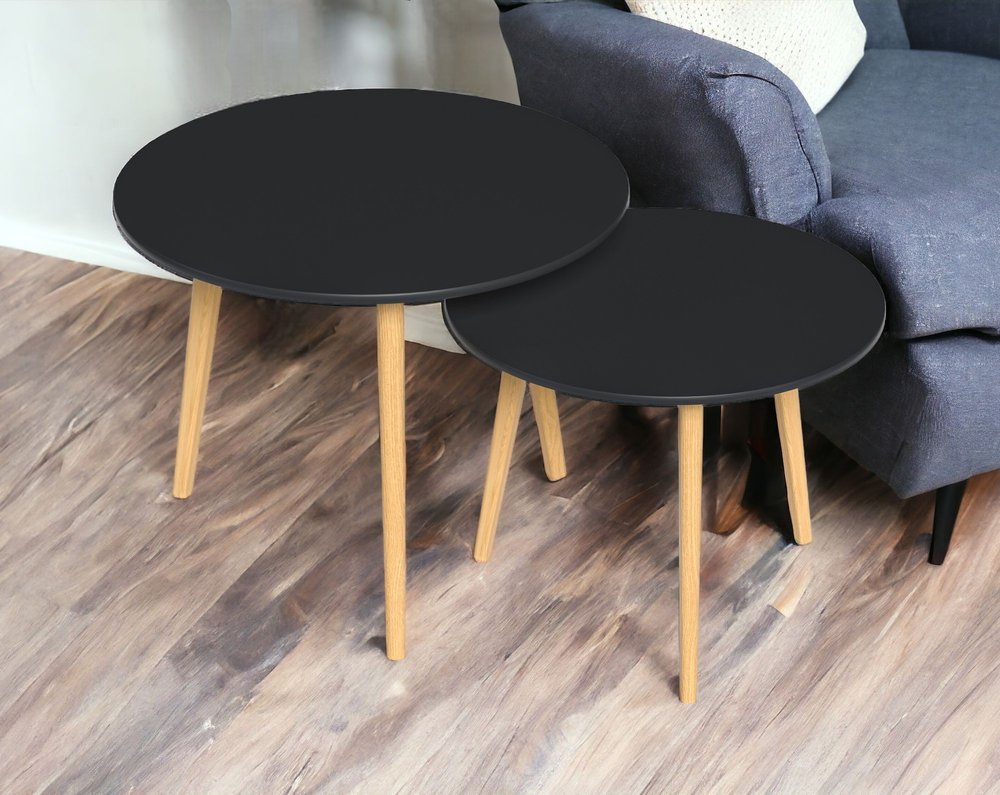 Set Of Two 20" Wood Brown And Black Round Nested Tables HomeRoots