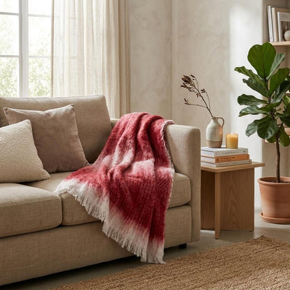 52" X 67" Red and White Woven Wool Blend Throw Blanket HomeRoots