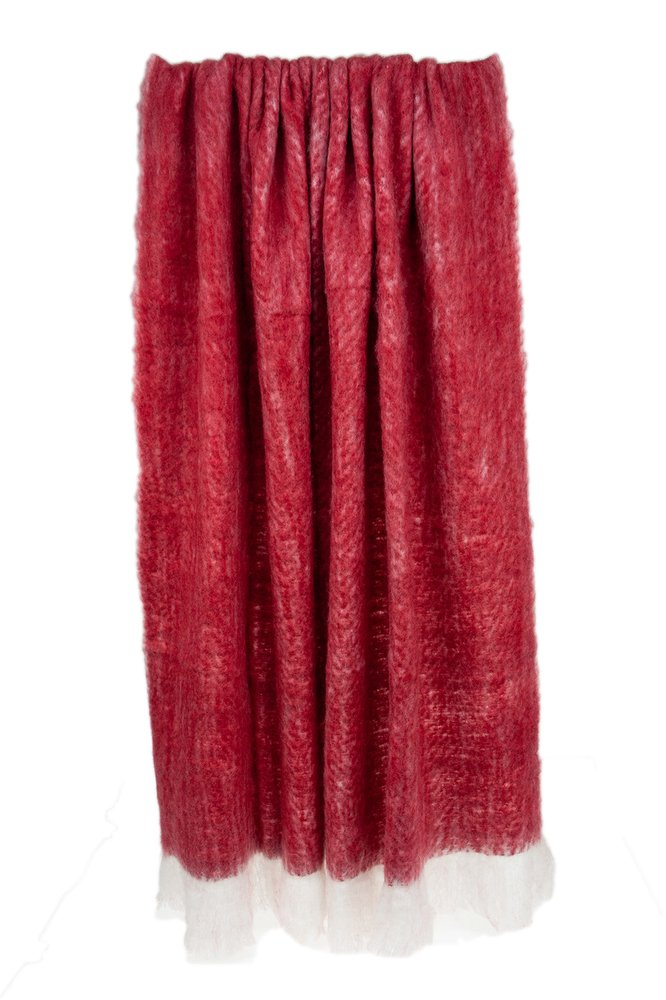 52" X 67" Red and White Woven Wool Blend Throw Blanket HomeRoots