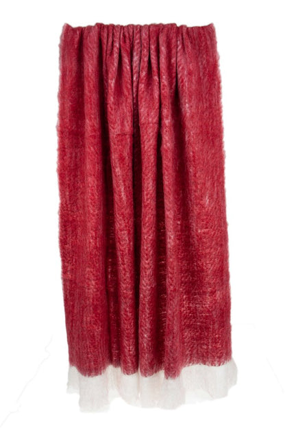 52" X 67" Red and White Woven Wool Blend Throw Blanket HomeRoots