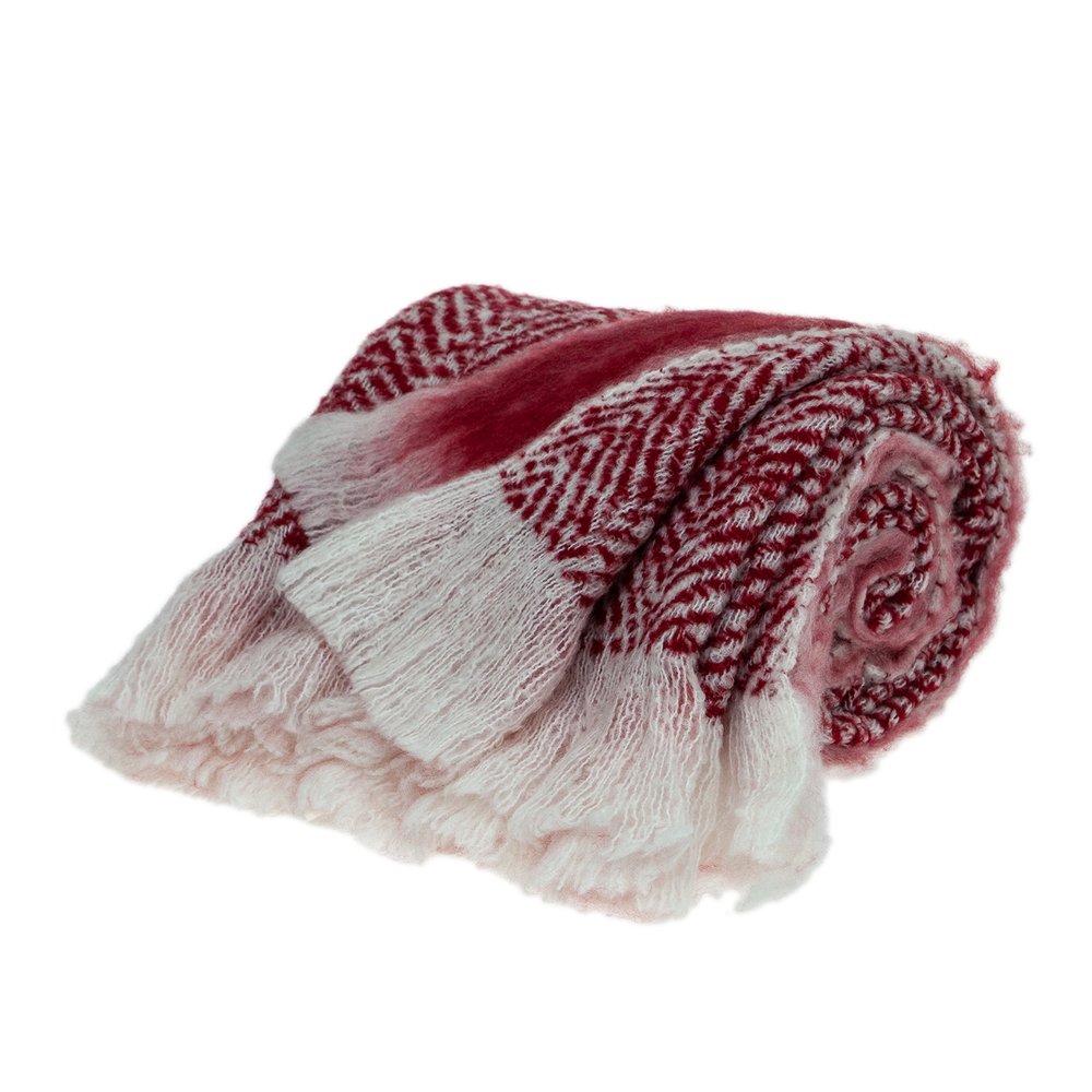52" X 67" Red and White Woven Wool Blend Throw Blanket HomeRoots