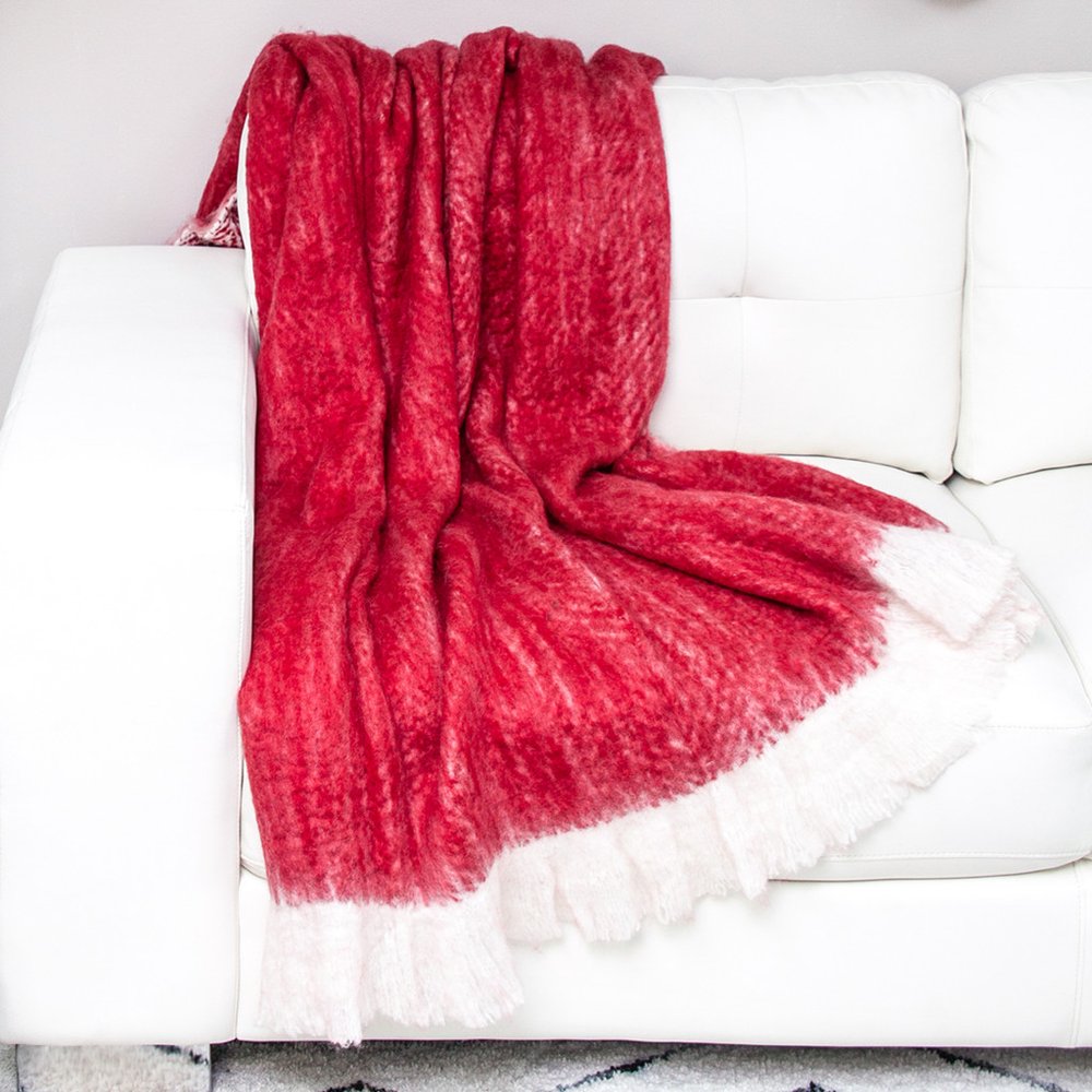 52" X 67" Red and White Woven Wool Blend Throw Blanket HomeRoots