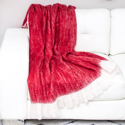 52" X 67" Red and White Woven Wool Blend Throw Blanket HomeRoots
