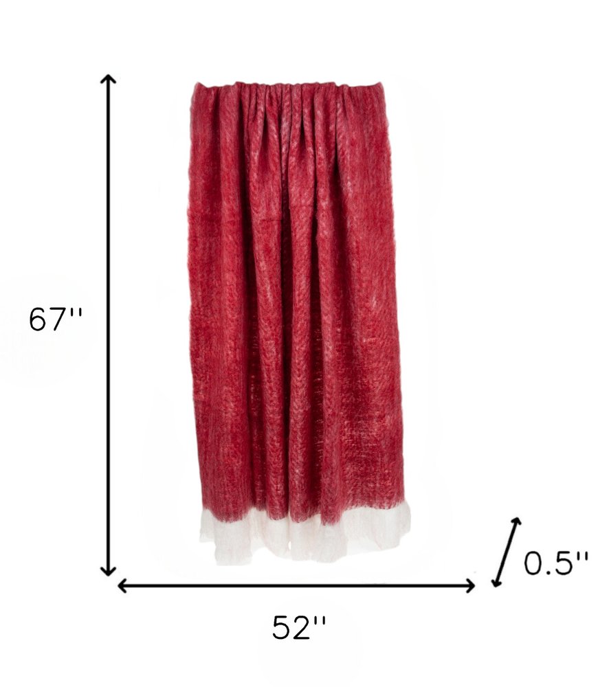 52" X 67" Red and White Woven Wool Blend Throw Blanket HomeRoots