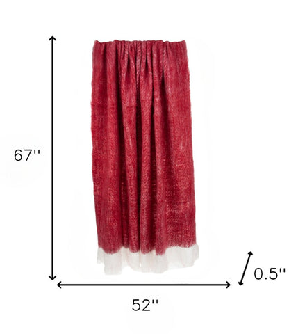 52" X 67" Red and White Woven Wool Blend Throw Blanket HomeRoots