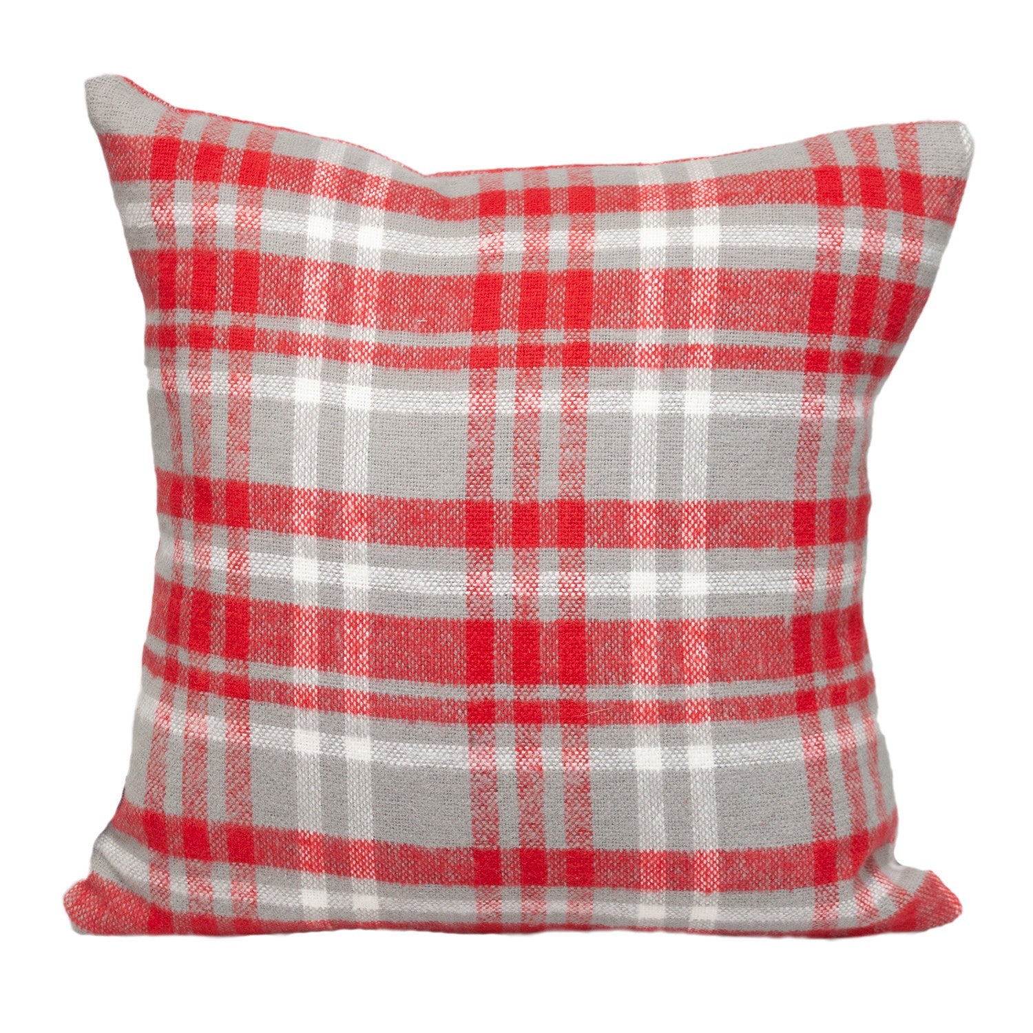 16" Red and White Plaid Cotton Throw Pillow FurniFindUSA