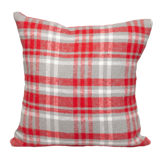 16" Red and White Plaid Cotton Throw Pillow FurniFindUSA