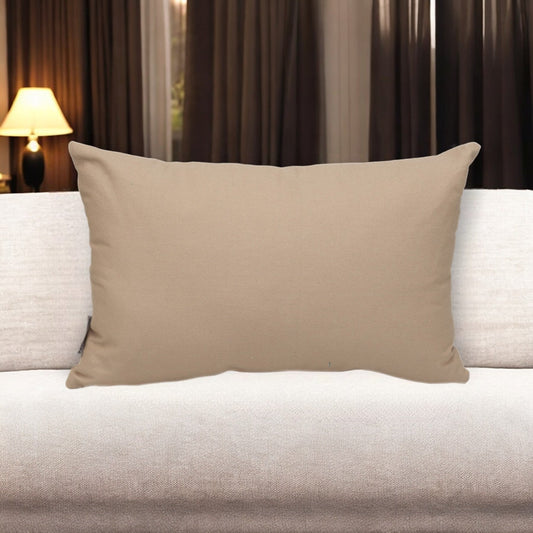 12" X 18" Beige Cotton Lumbar Throw Pillow FurniFindUSA