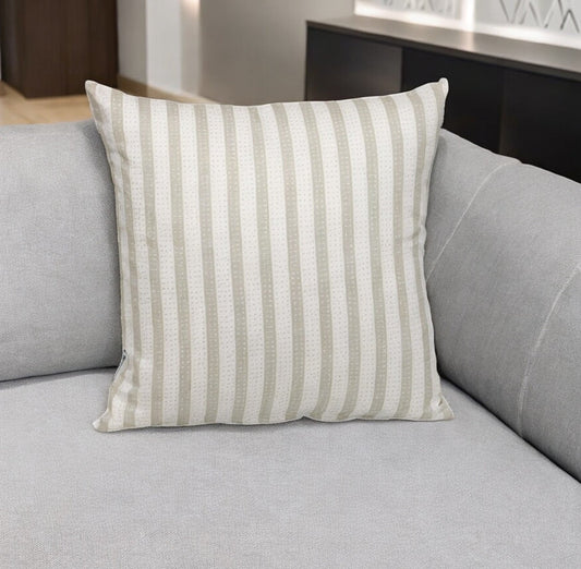 16" Taupe and White Striped Cotton Throw Pillow FurniFindUSA