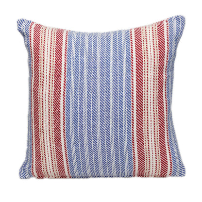 16" Blue and Red Striped Cotton Throw Pillow FurniFindUSA