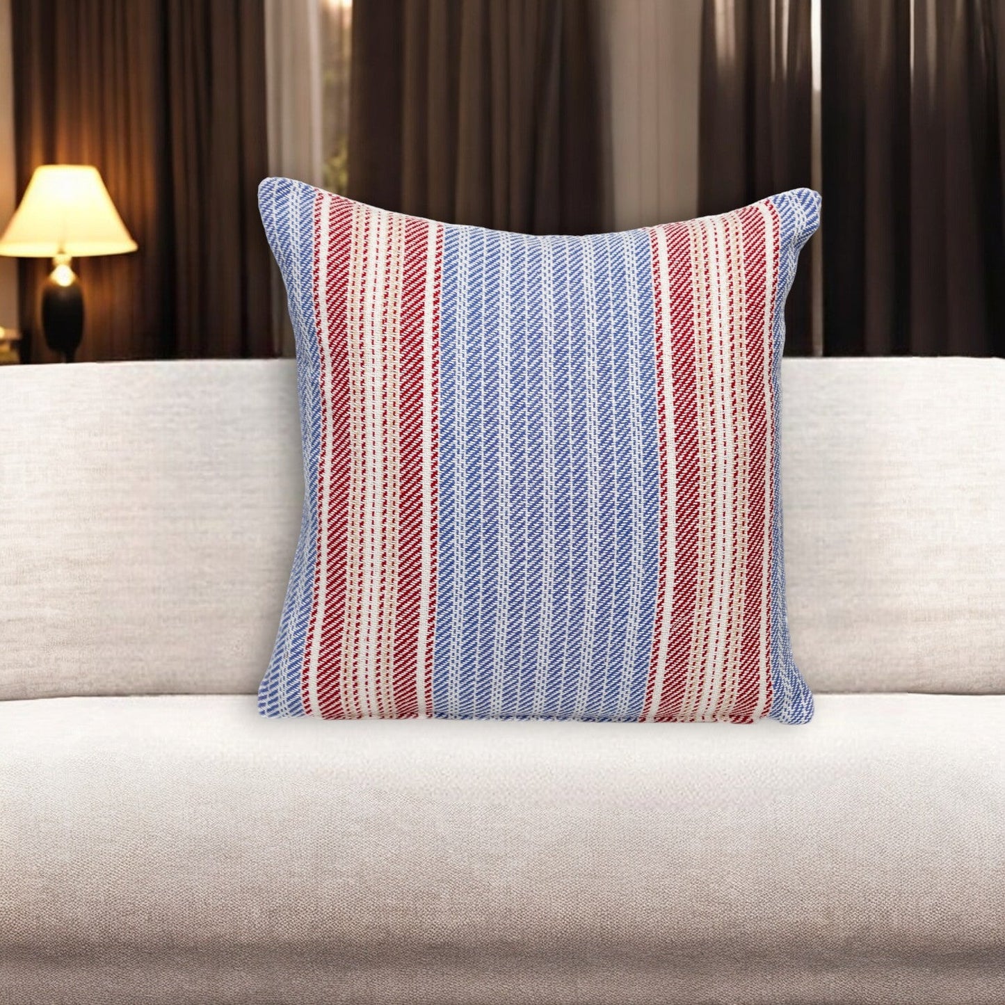 16" Blue and Red Striped Cotton Throw Pillow FurniFindUSA