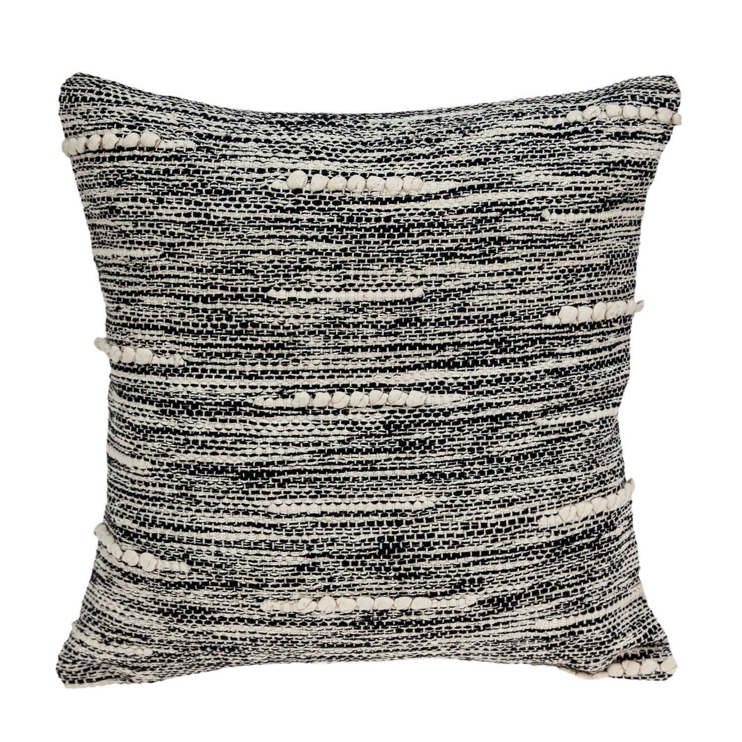 18" Beige and Black Striped Cotton Throw Pillow FurniFindUSA