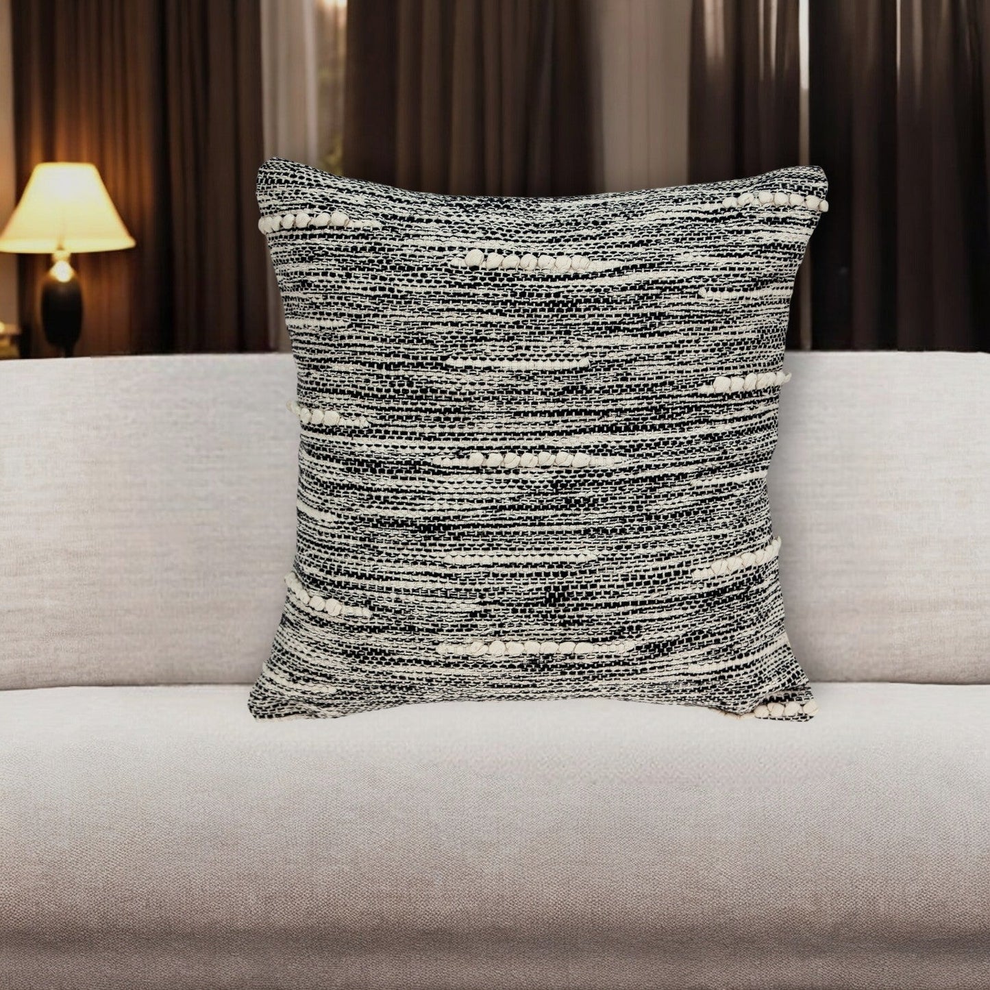 18" Beige and Black Striped Cotton Throw Pillow FurniFindUSA