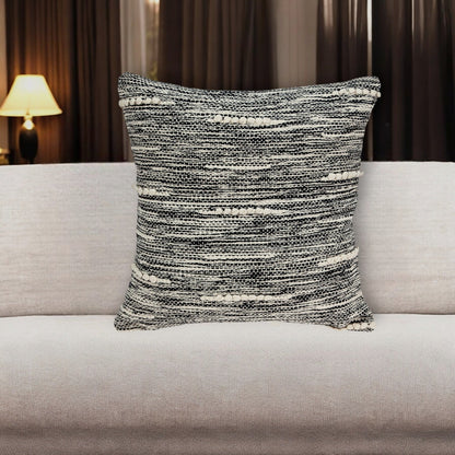 18" Beige and Black Striped Cotton Throw Pillow FurniFindUSA