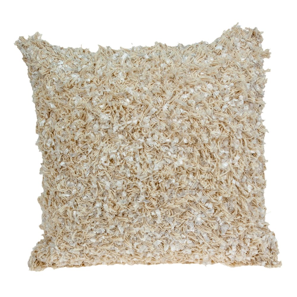 18" Beige Throw Pillow With Shag — view 1