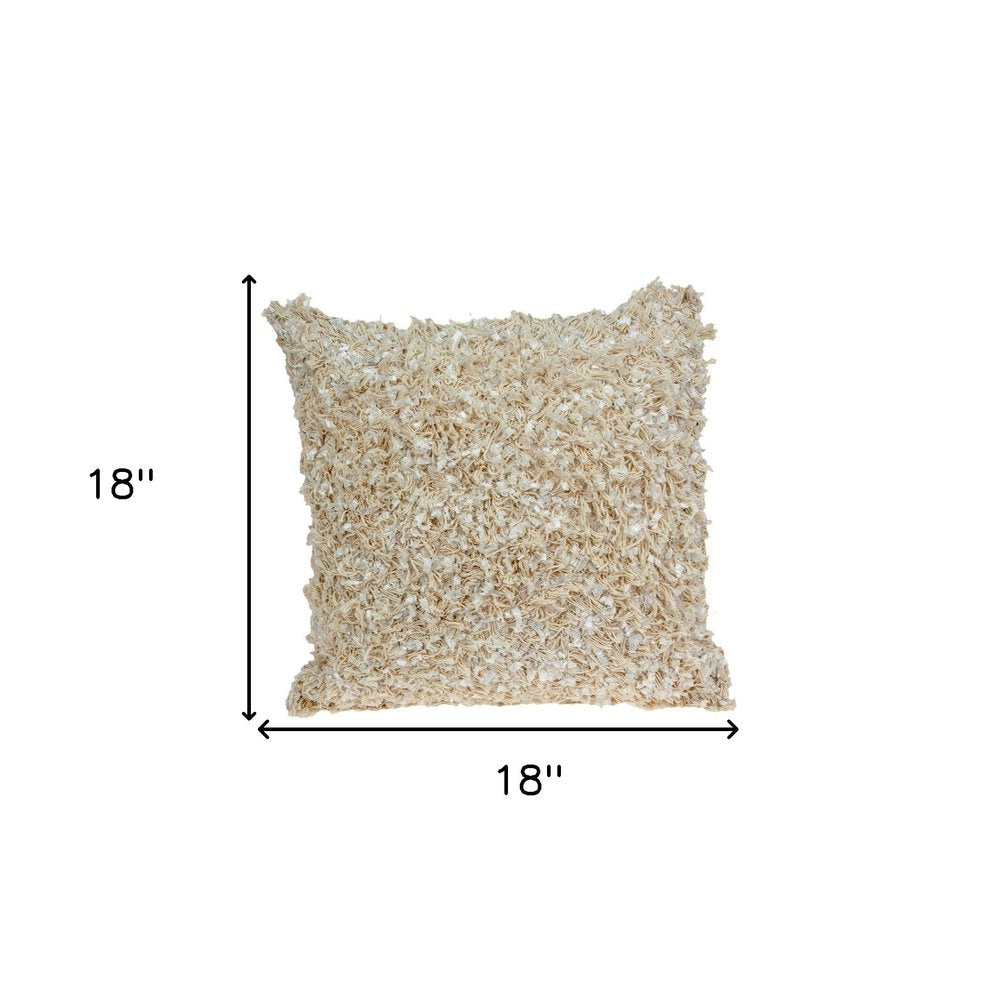 18" Beige Throw Pillow With Shag — view 6
