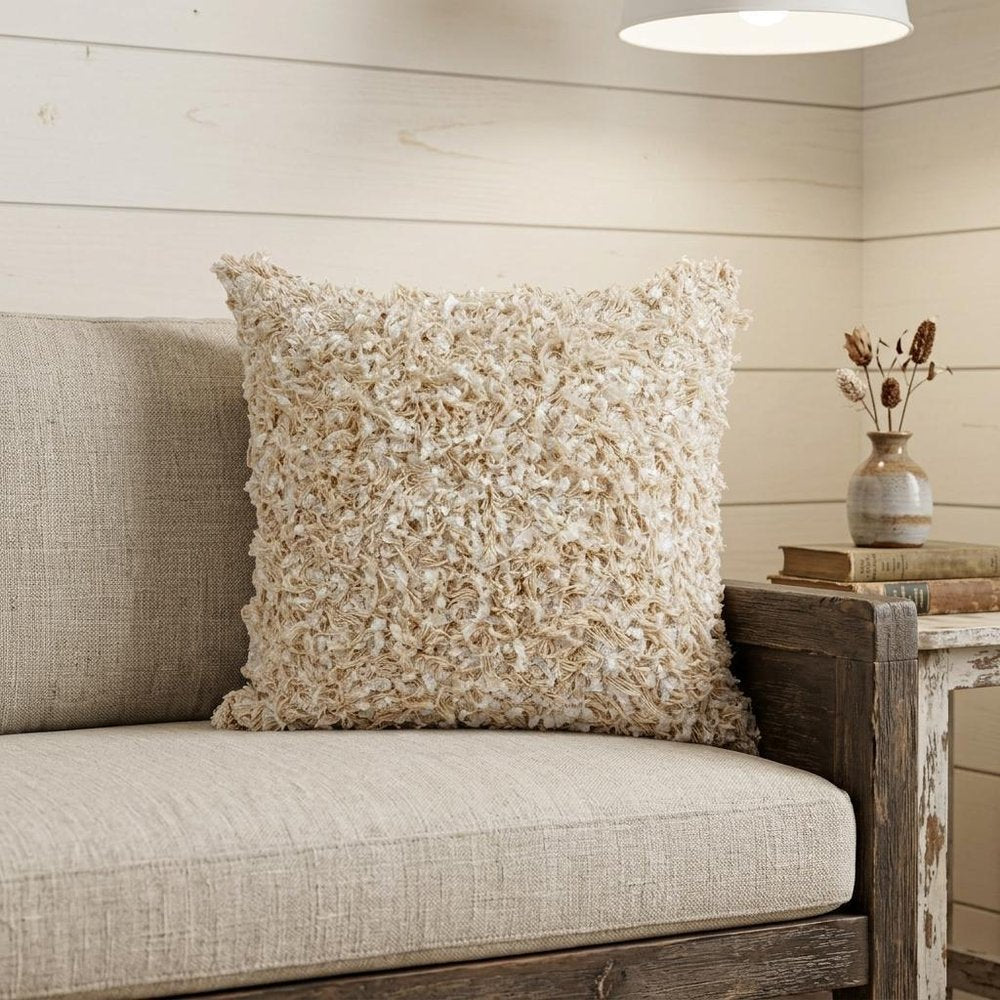 18" Beige Throw Pillow With Shag — view 7