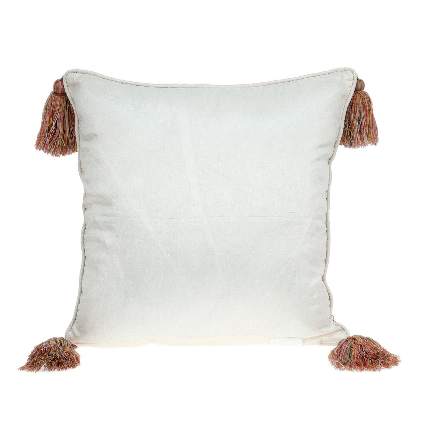 18" Red and White Floral Cotton Throw Pillow With Embroidery, Tassels FurniFindUSA