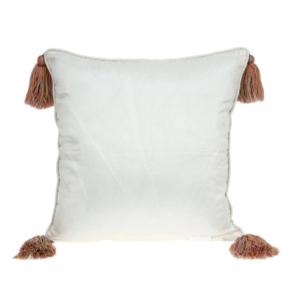 18" Red and White Floral Cotton Throw Pillow With Embroidery, Tassels FurniFindUSA