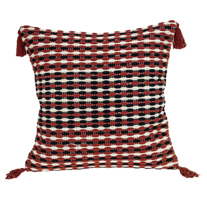 20" Red and Black Striped Cotton Throw Pillow With Tassels FurniFindUSA
