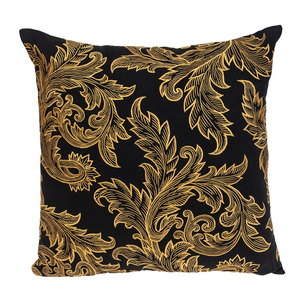 22" Black and Orange Floral Cotton Throw Pillow With Embroidery — view 1