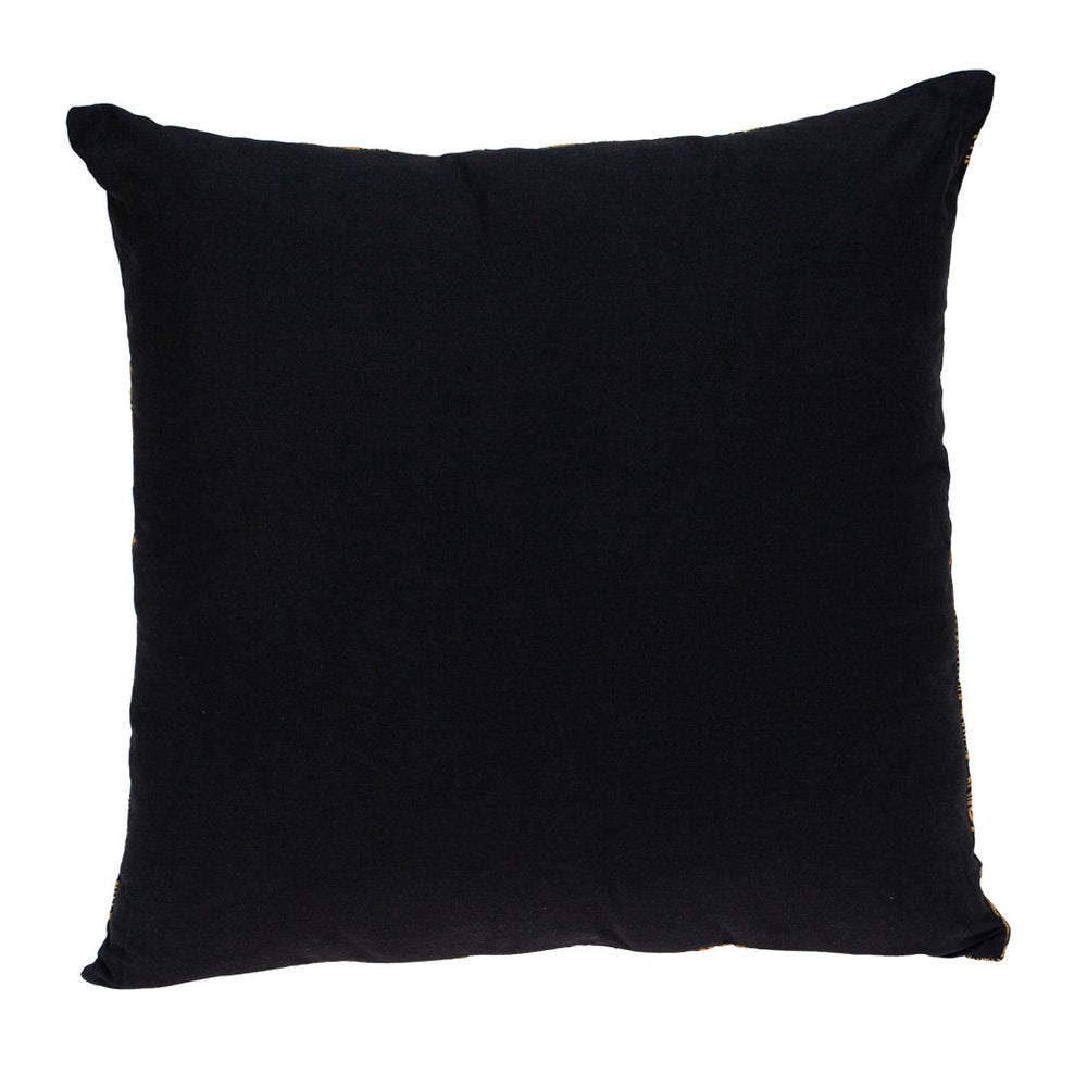 22" Black and Orange Floral Cotton Throw Pillow With Embroidery — view 2