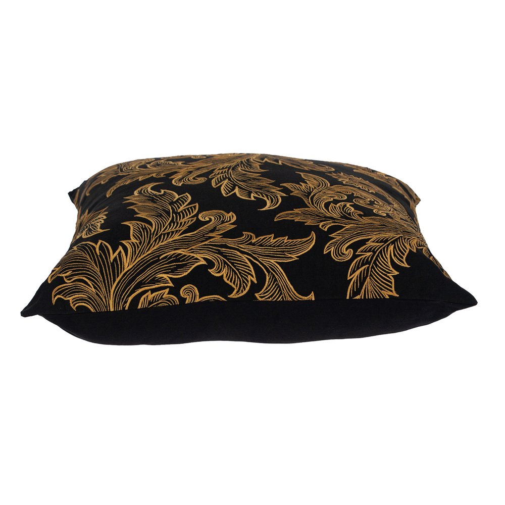 22" Black and Orange Floral Cotton Throw Pillow With Embroidery — view 3