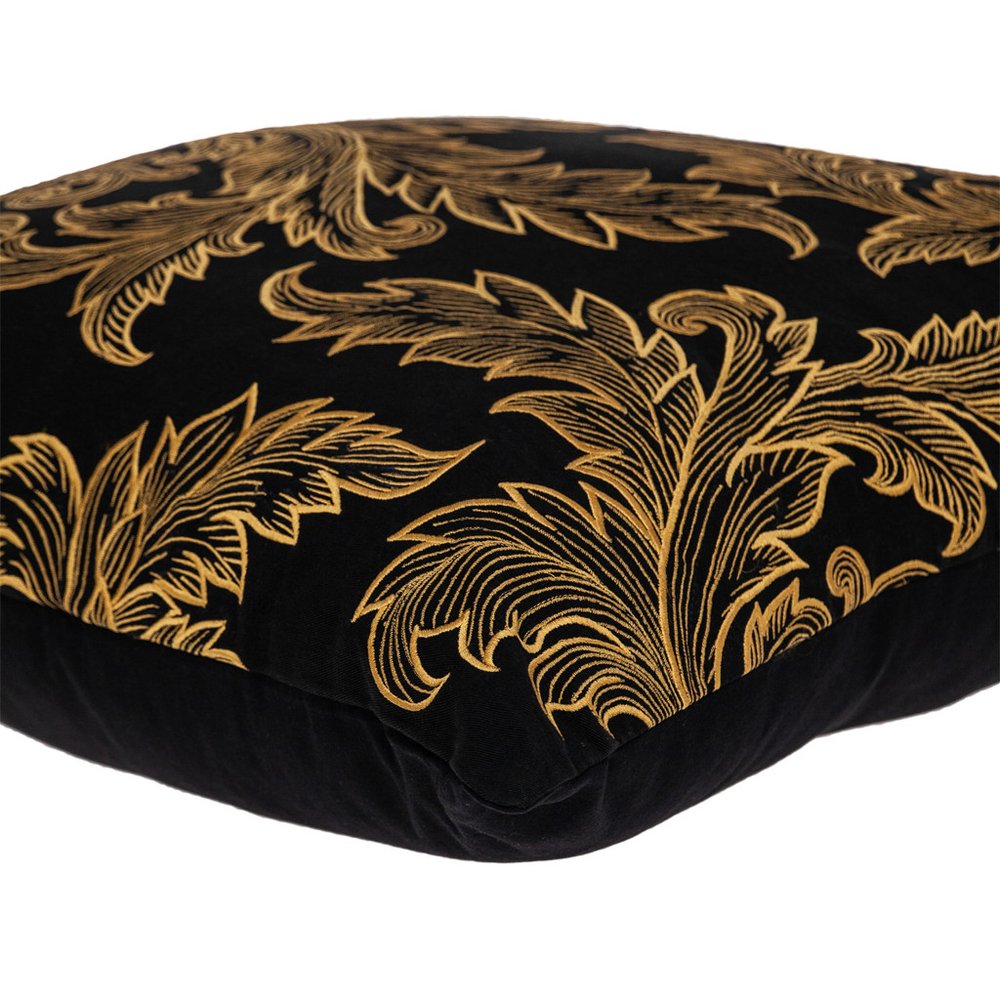 22" Black and Orange Floral Cotton Throw Pillow With Embroidery — view 4