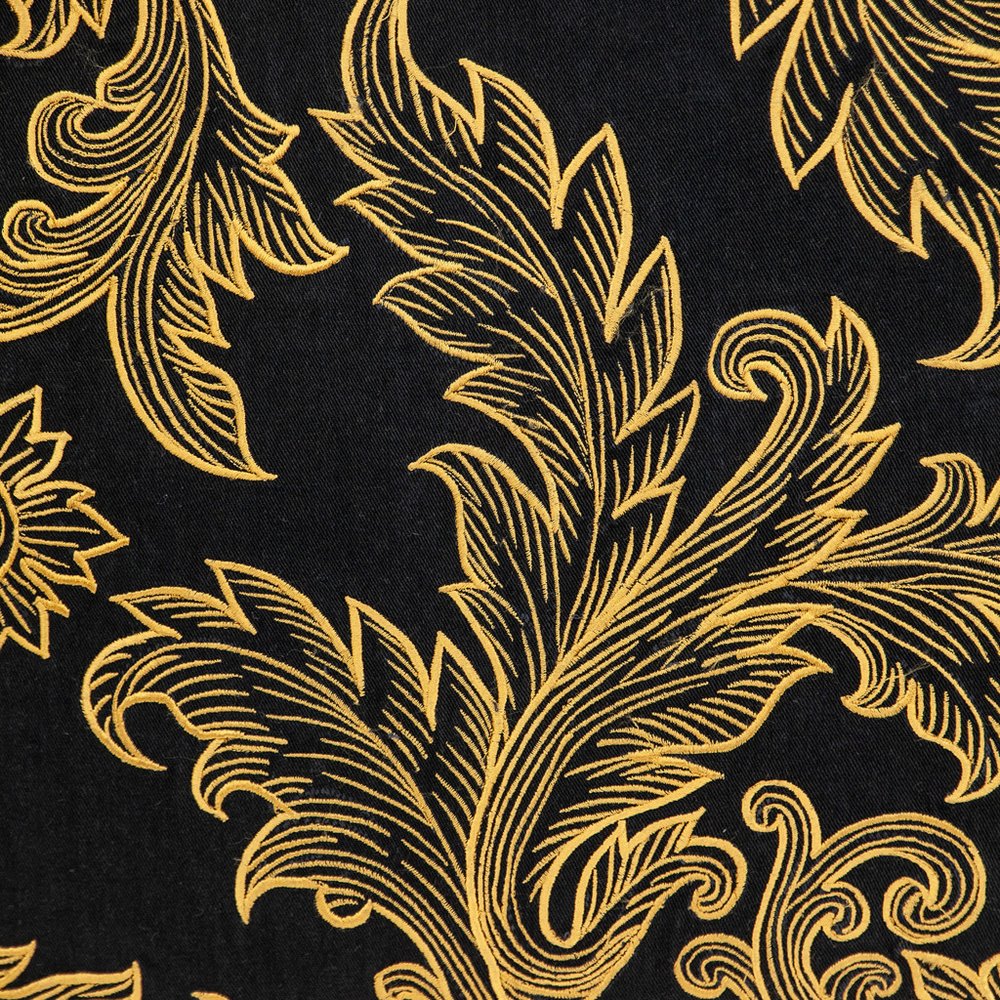 22" Black and Orange Floral Cotton Throw Pillow With Embroidery — view 5