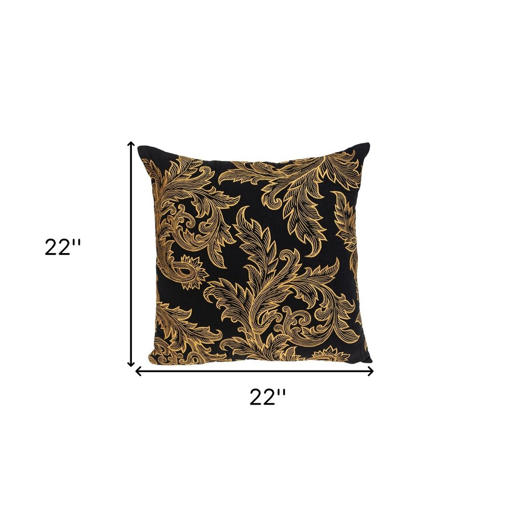22" Black and Orange Floral Cotton Throw Pillow With Embroidery — view 6