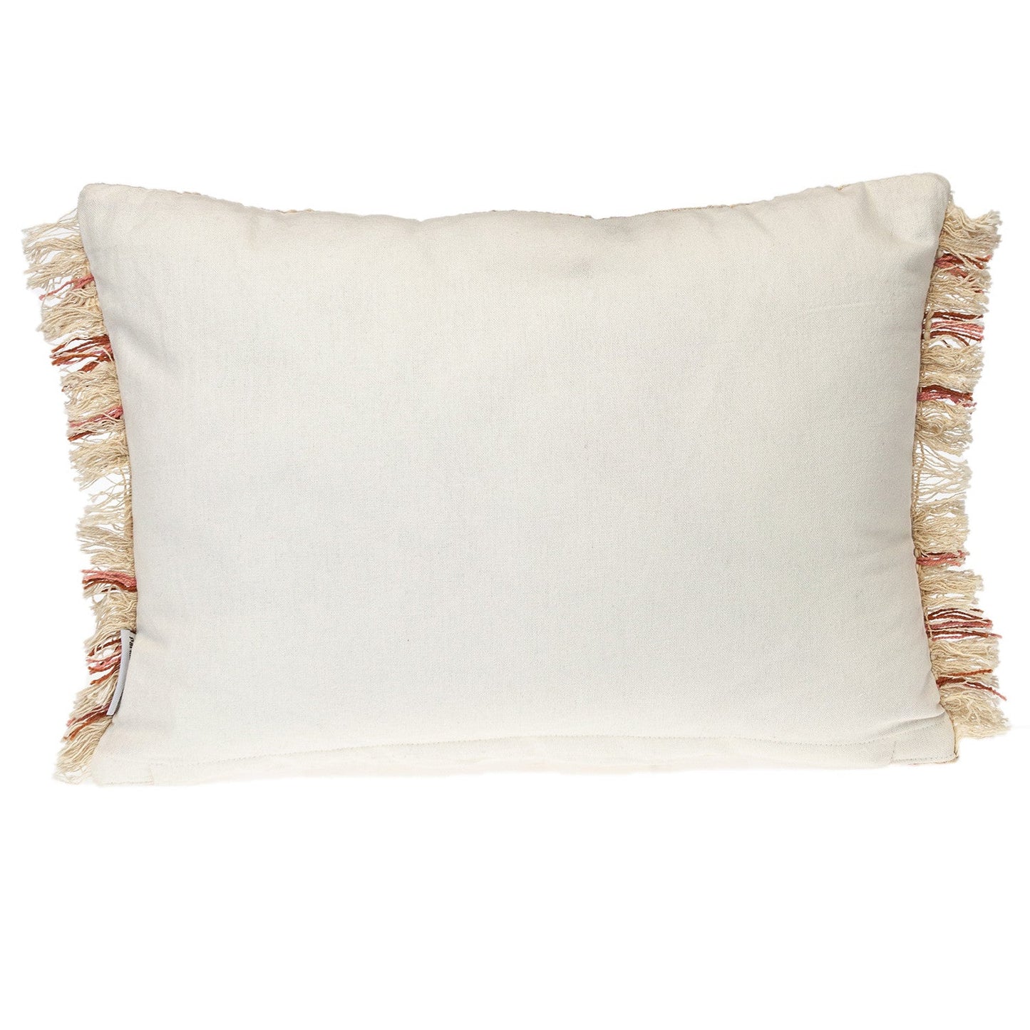 14" X 20" Beige and Pink Striped Cotton Throw Pillow With Fringe FurniFindUSA